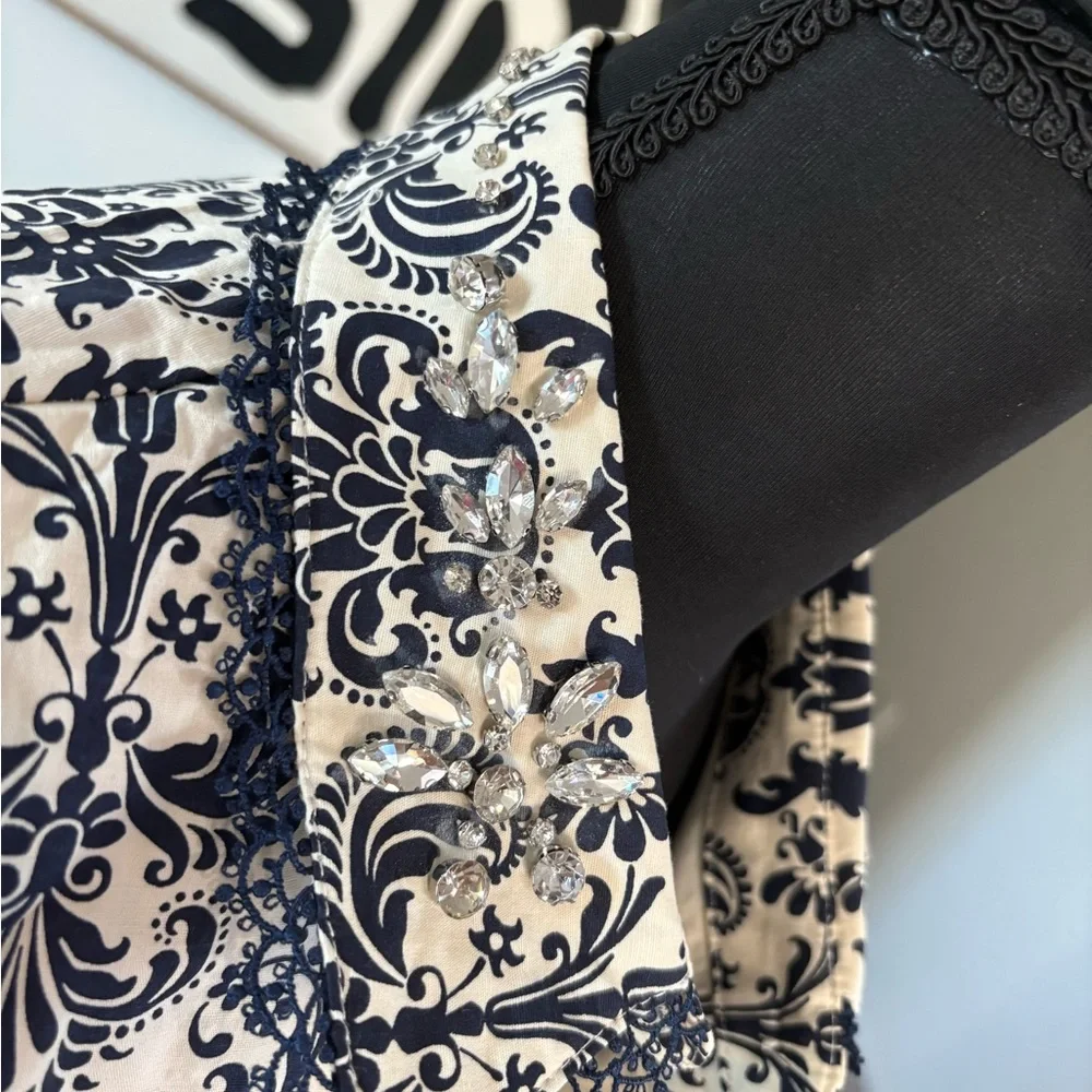 Trish Scully Constance Dress Long Sleeve Patterned in Navy and White - Picture 5 of 9